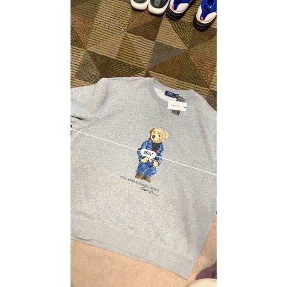 New Ralph Lauren Big & Tall Polo Bear Fleece Crewneck Sweatshirt 3XB Gray - Picture 6 of 9